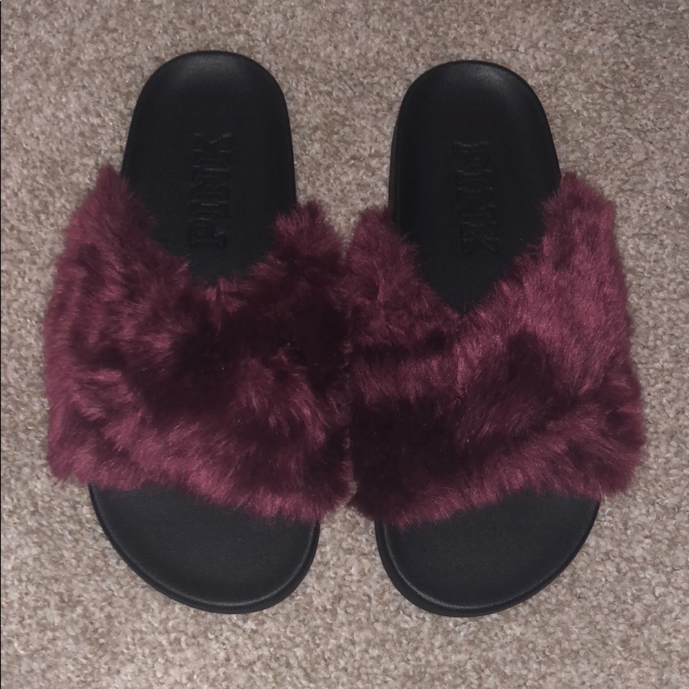 VS pink fur slide sandals